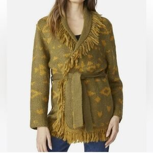 Driftwood Bradyn Olive Cardigan Sweater Fringe Belt Western Geometric Size Small